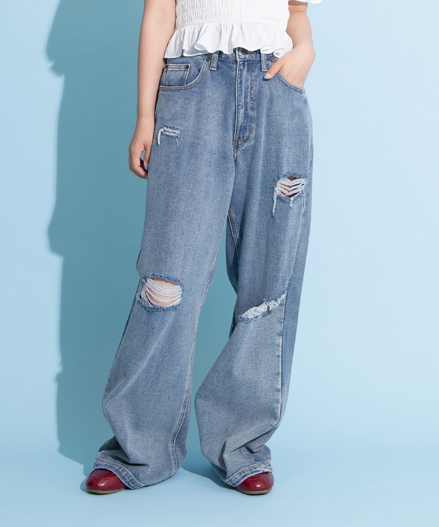 お値下げ不可 美品タグ付きAKANE UTSUNOMIYA ダメージデニムパンツ サイドダメージパンツ[品番：TRNW0000902]｜FUN（ファン）の