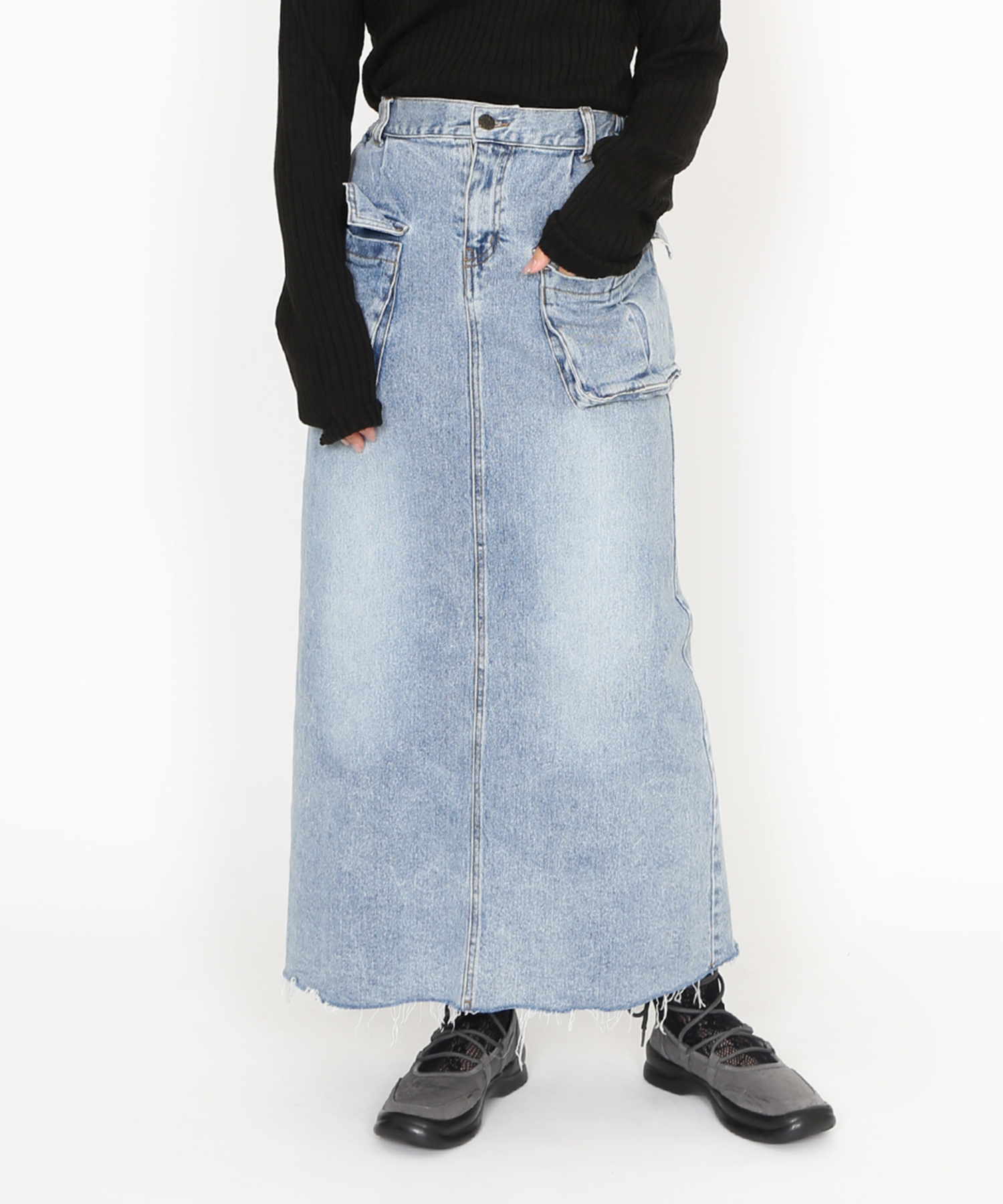 デザインデニムカーゴロングスカート[商品：PN24SS-037] - PUNYUS