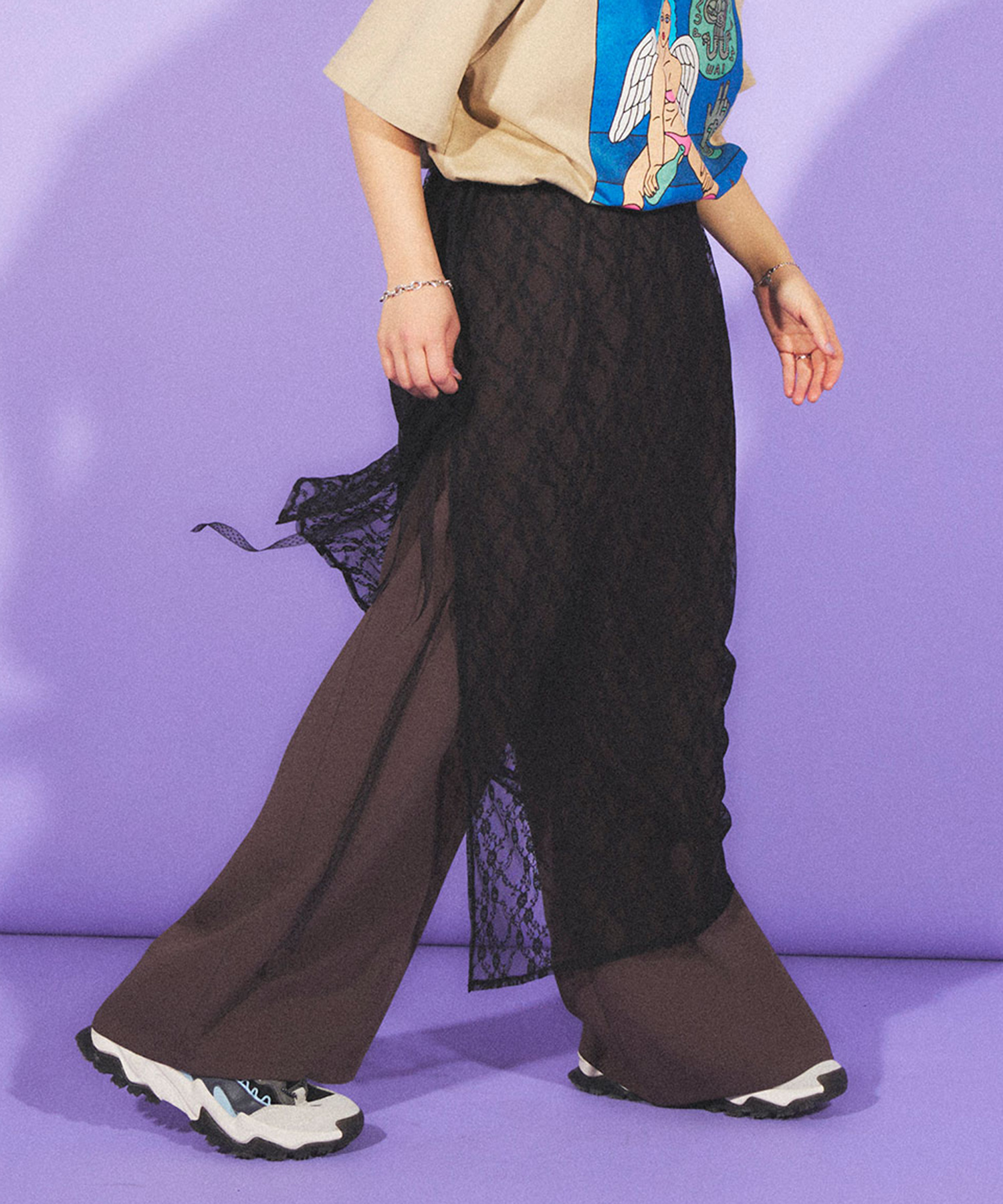 リボン付きレースレイヤードスカート[商品：PN24SS-072] - PUNYUS  