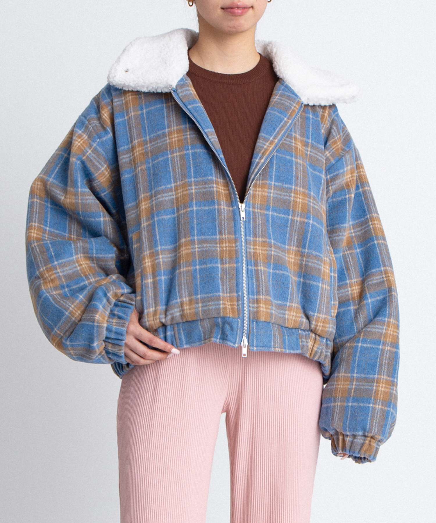 ボア襟チェック柄ブルゾン[商品：PN25AW-018] - PUNYUS Online Store