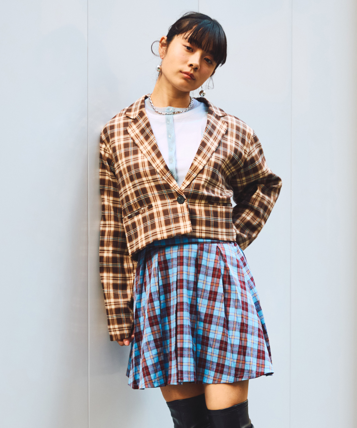 ボックスプリーツチェックミニスカート[商品：PN25AWR-026] - PUNYUS