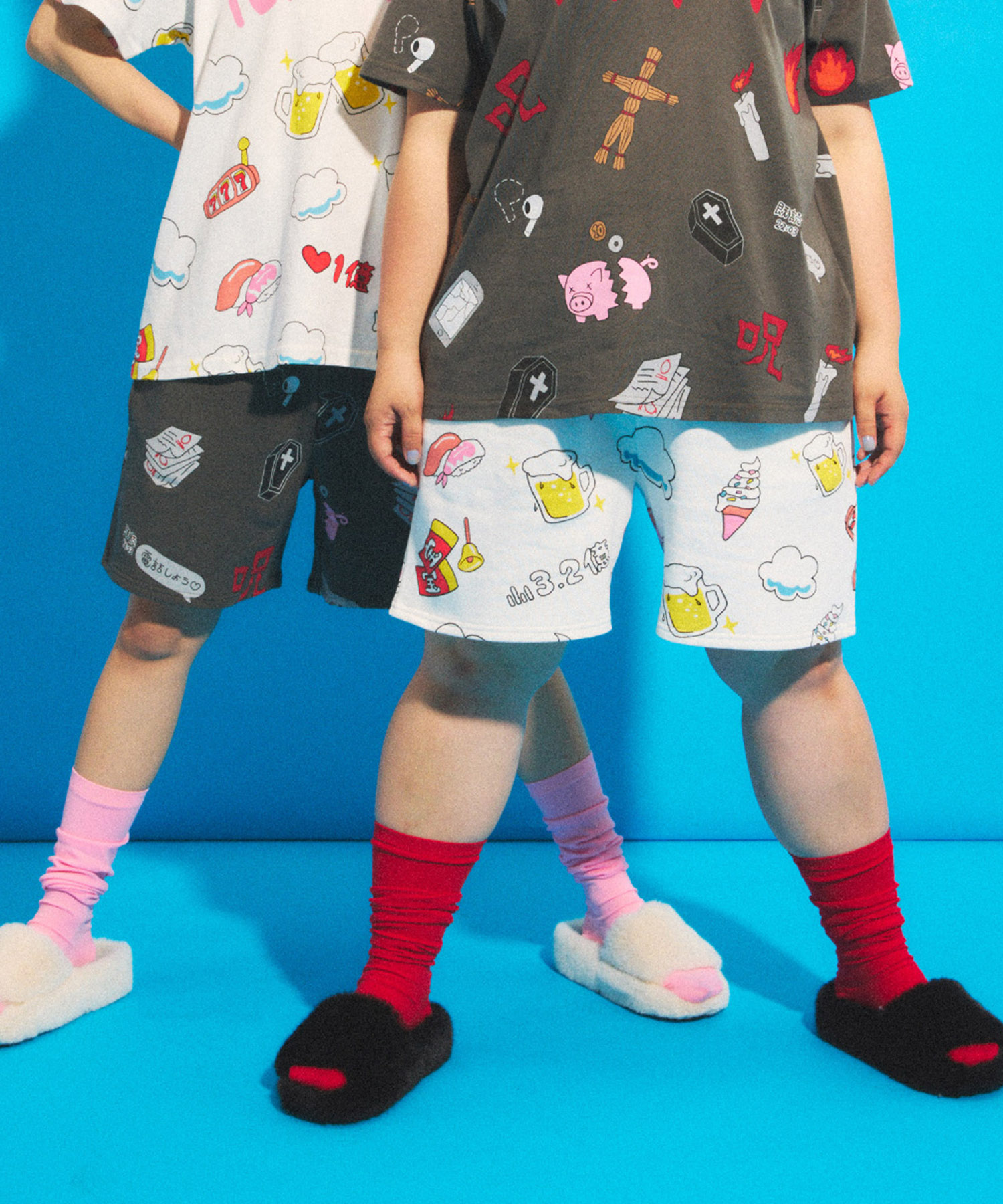 天国と地獄総柄スウェットショーパン[商品：PN25SS-001-3] - PUNYUS