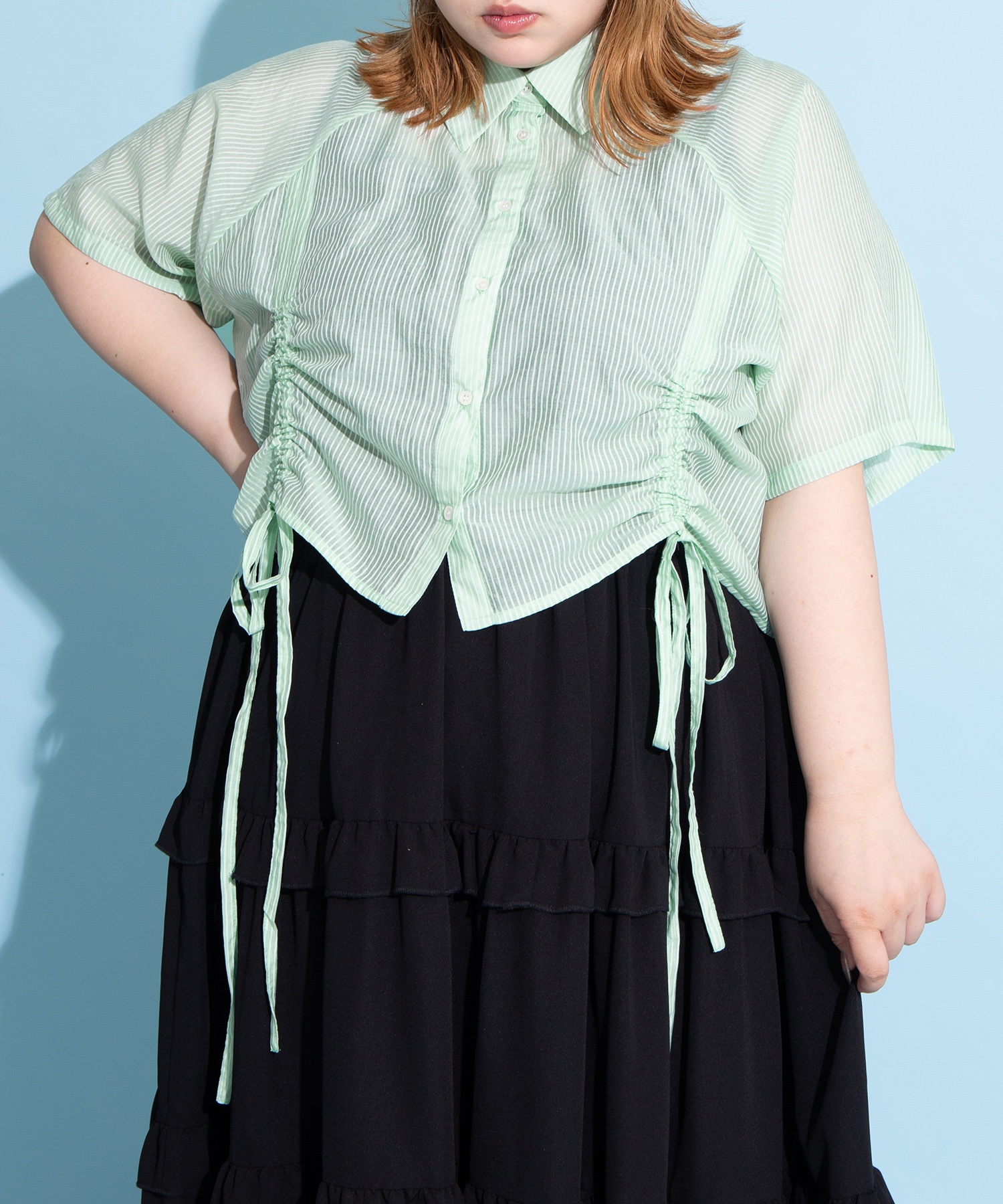 クロップド丈ドロストストライプシャツ[商品：PN25SS-057] - PUNYUS