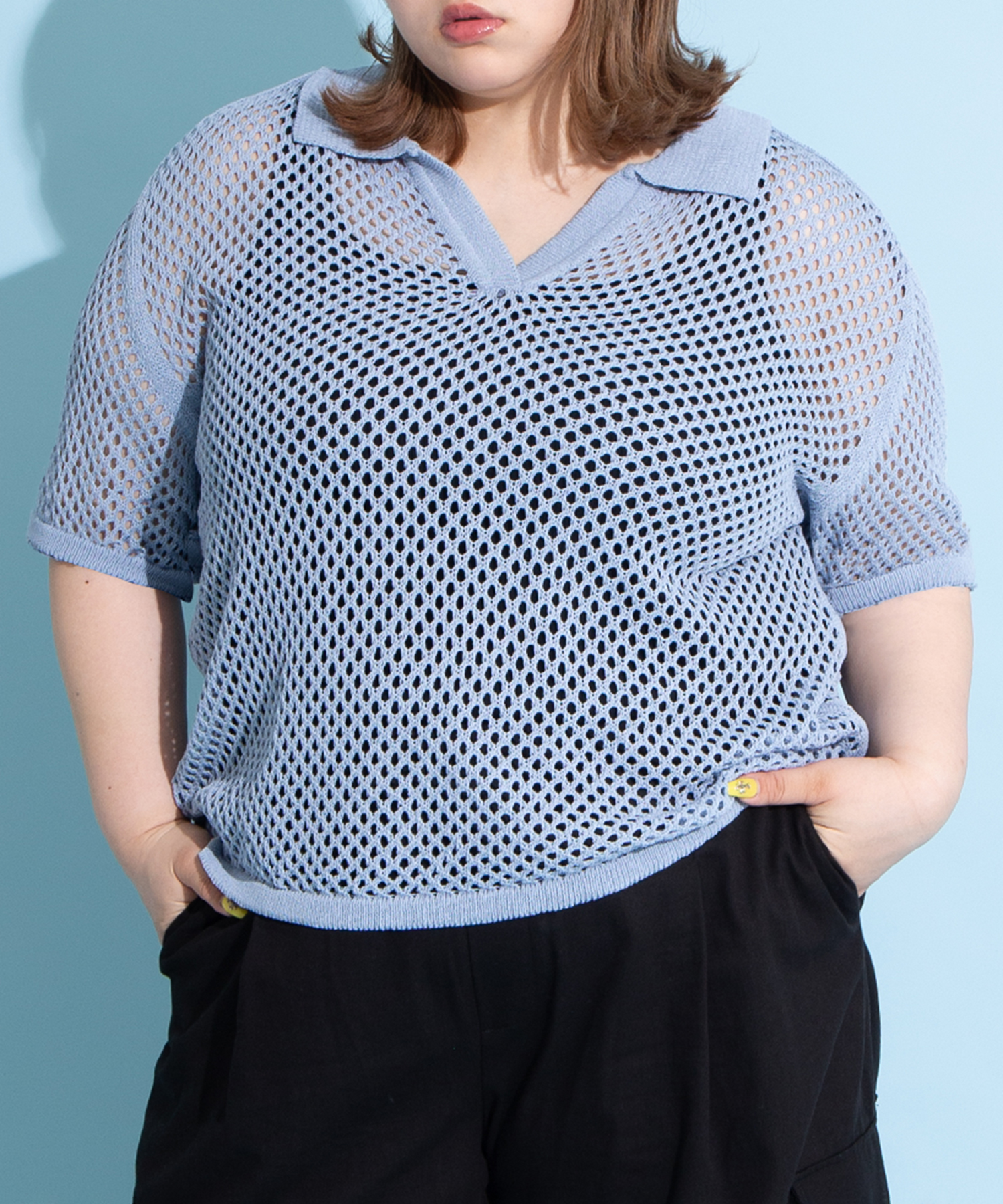 日本未入荷 CHUU★87ユナイテッドメッシュトップス セール】カットメッシュクロップドニット（ニット/セーター