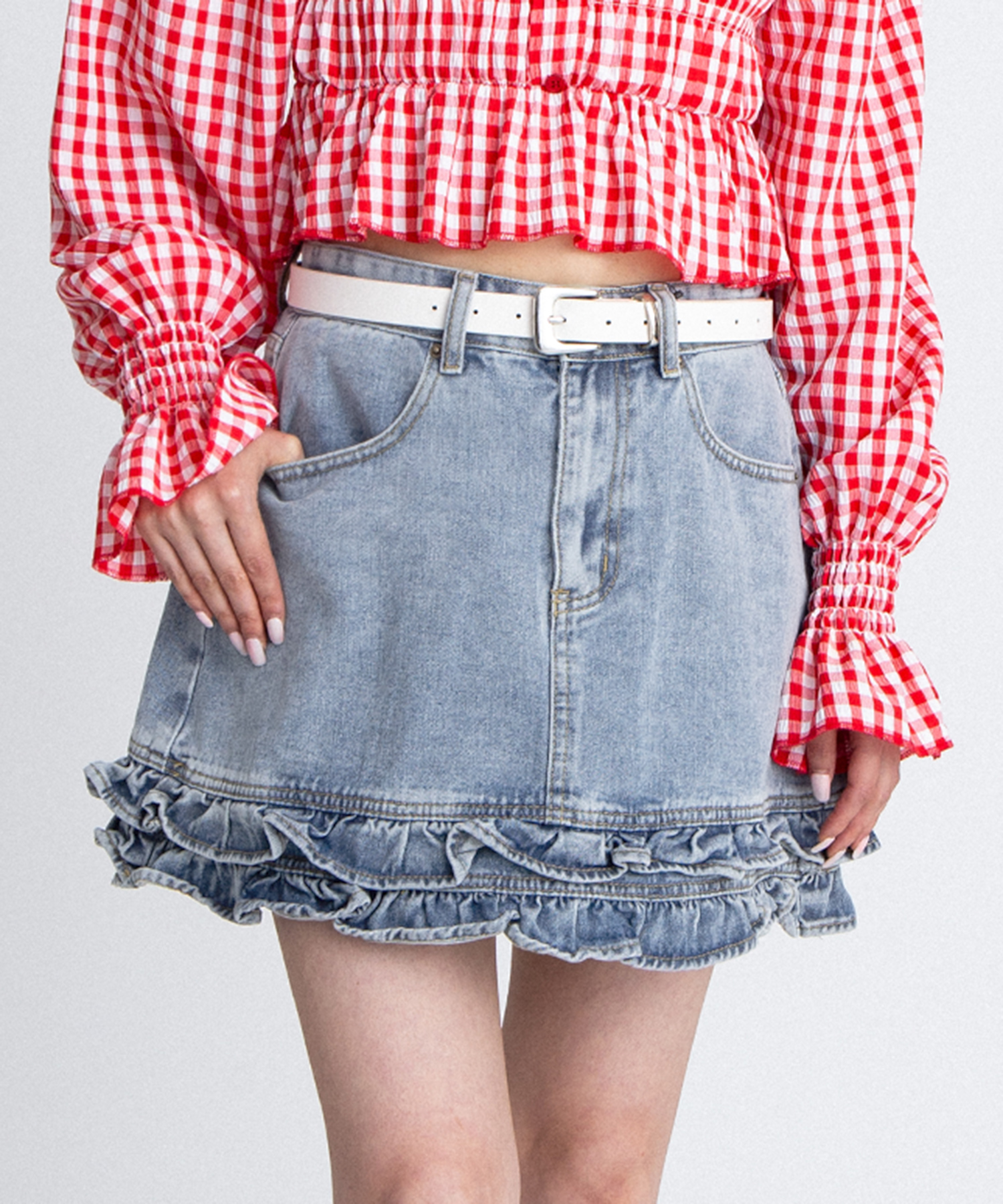 フリルデニムミニスカート[商品：PN26SS-015] - PUNYUS Online Store