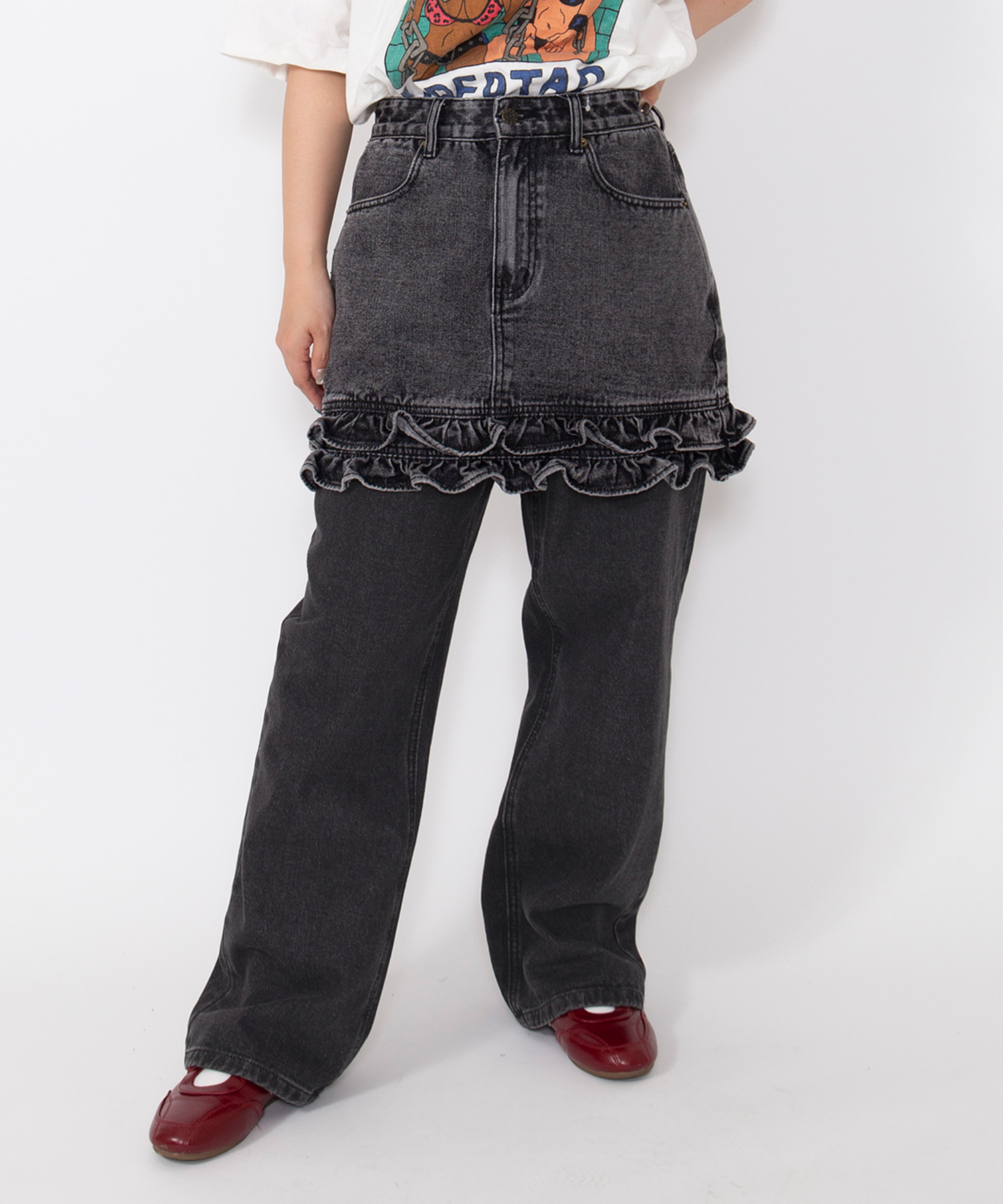 フリルデニムミニスカート[商品：PN26SS-015] - PUNYUS Online Store