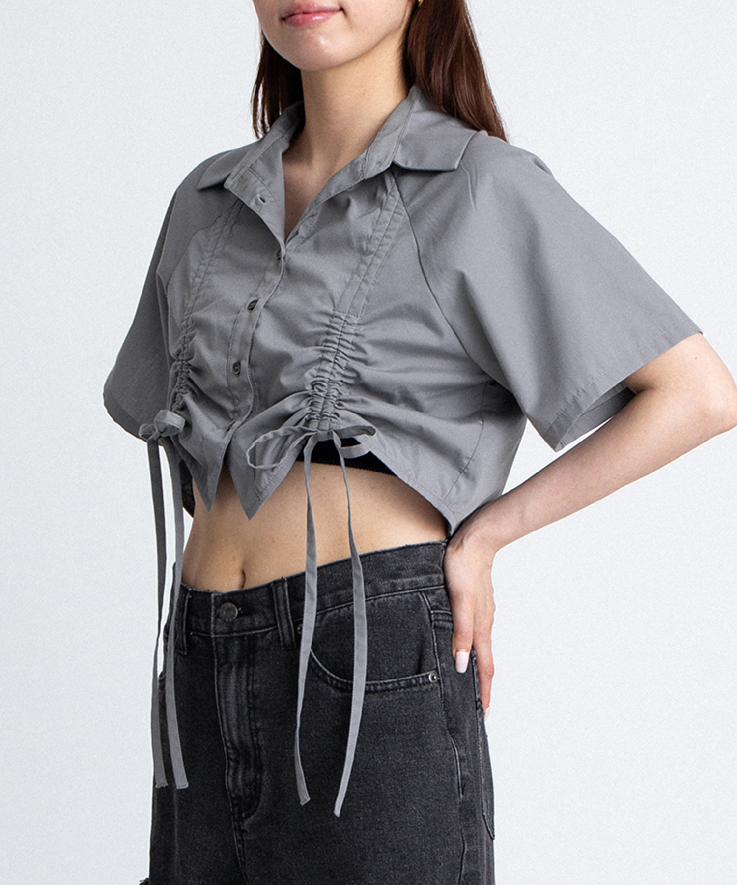 クロップド丈ドロストシャツ[商品：PN26SS-030] - PUNYUS Online Store