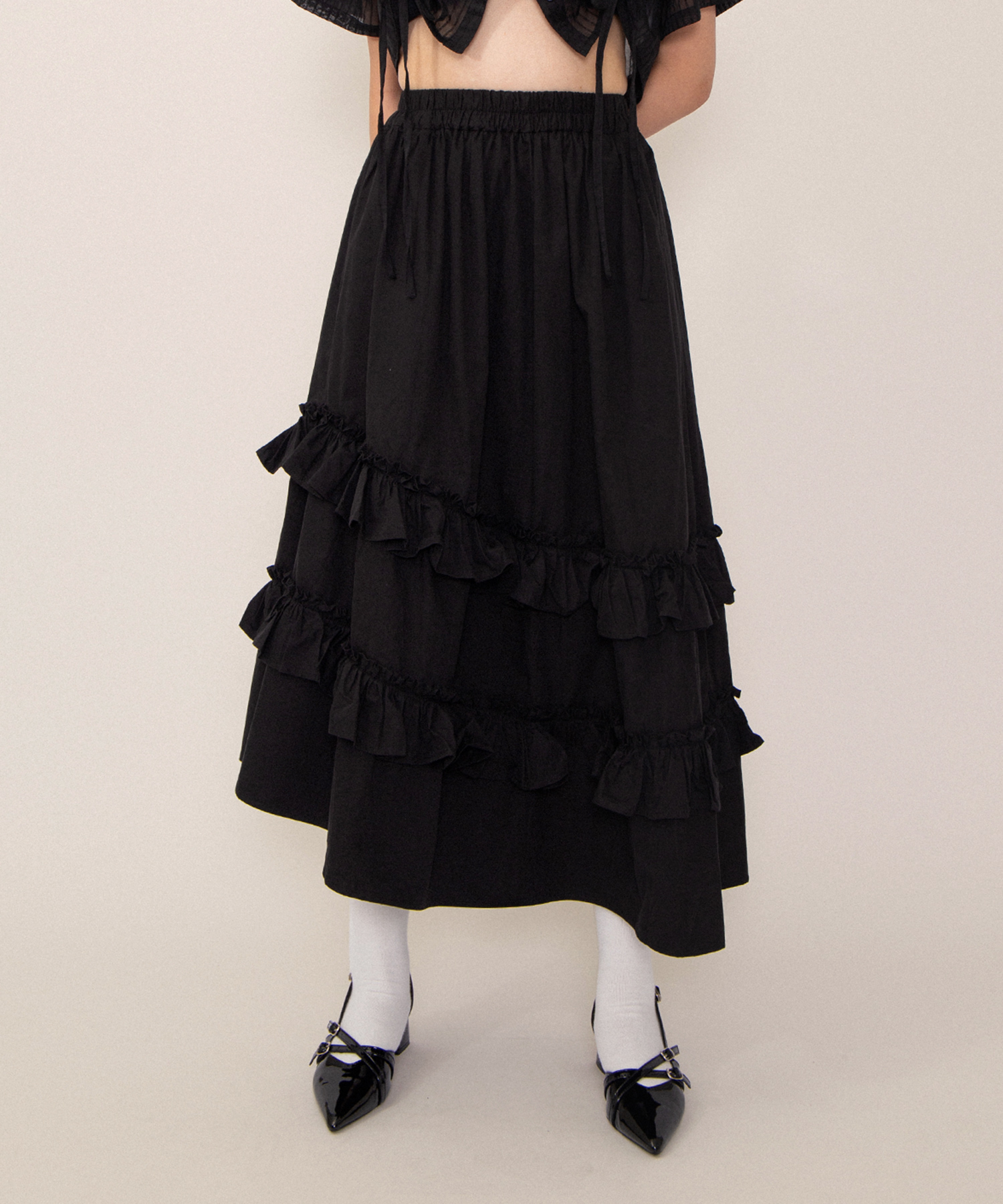 アシンメトリーフリルロングスカート[商品：PN26SS-036] - PUNYUS
