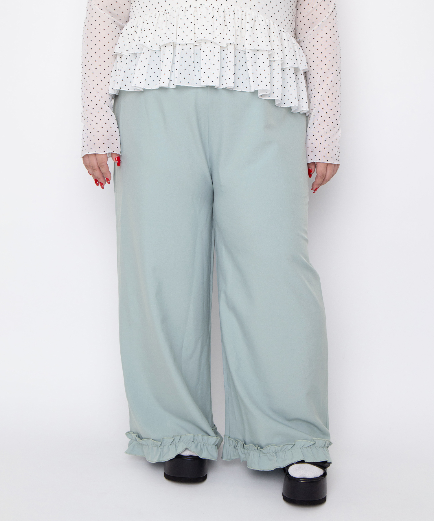 VARABASASフレアパンツ フリルフレアスラックスパンツ[商品：PN26SS-039] - PUNYUS Online