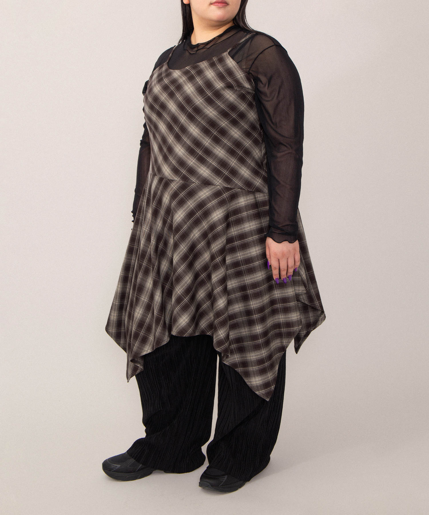 チェック柄イレヘムキャミワンピース[商品：PN26SS-044] - PUNYUS