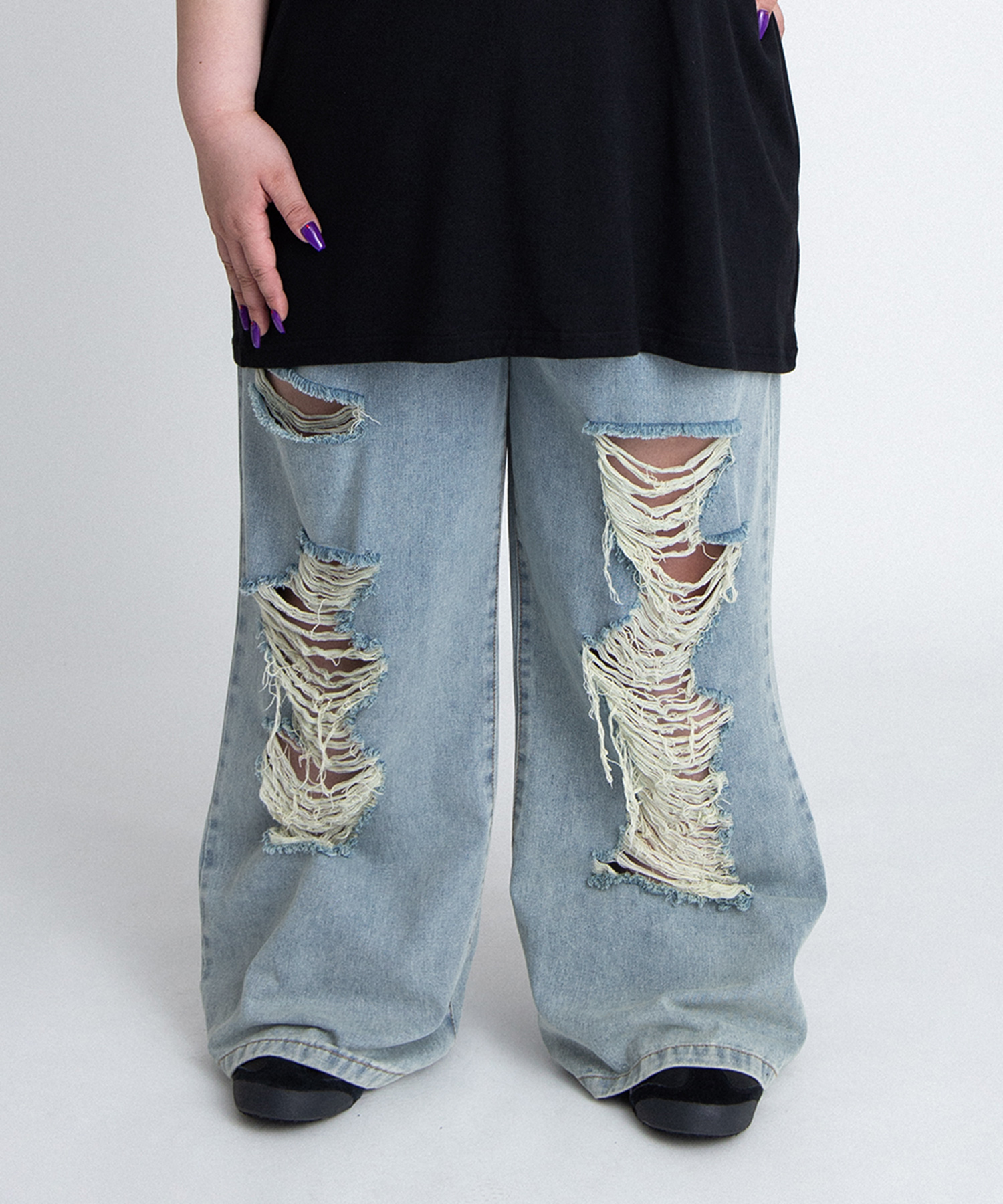 ダメージデニムワイドパンツ[商品：PN26T-001] - PUNYUS Online Store