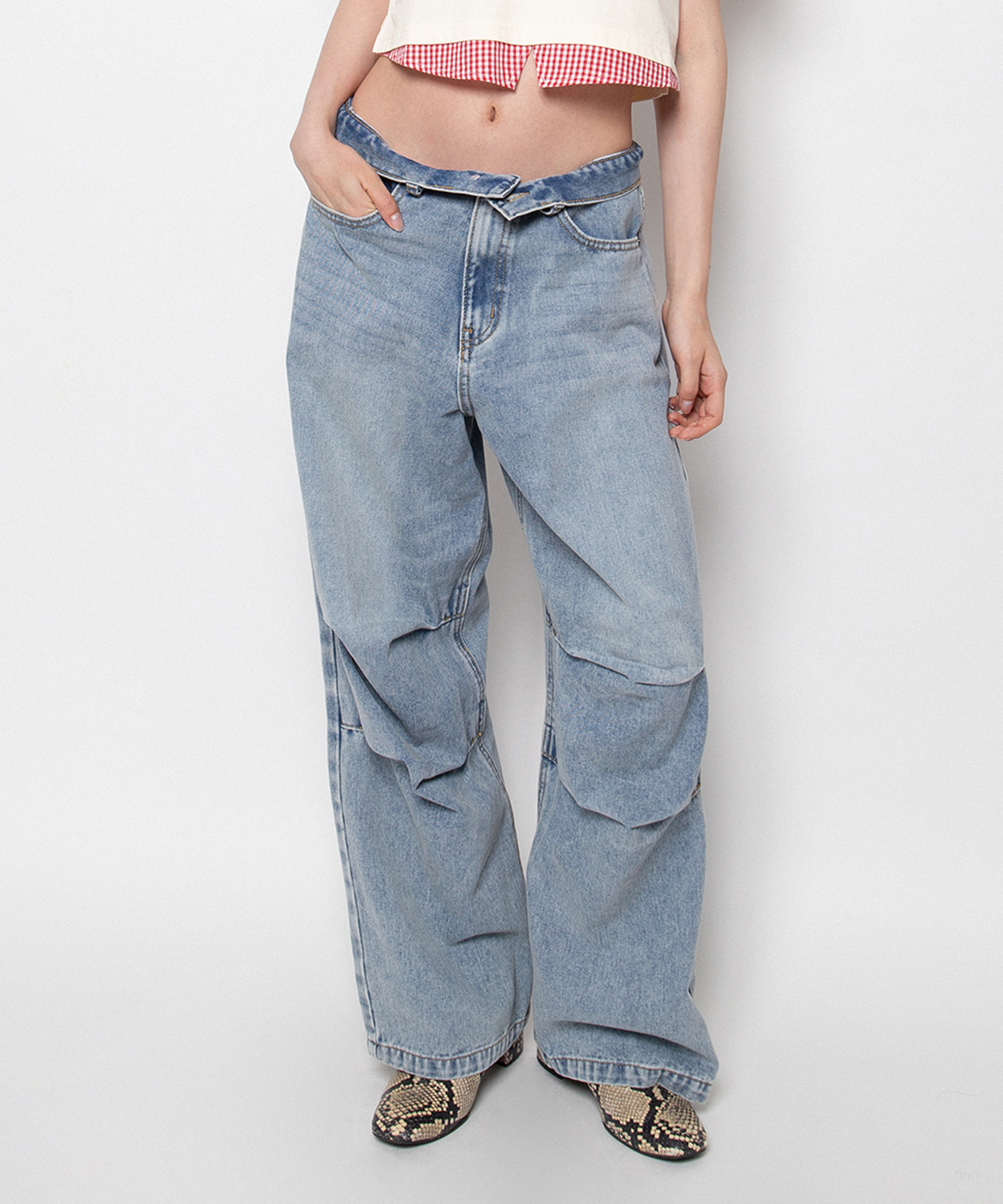  jungkook ジーンズ デニム バギー　32 ニータックデニムバギーパンツ[商品：PN26T-002] - PUNYUS Online
